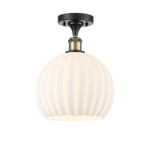 Innovations Ballston 10in 1-Light Semi-Flush Mount | Art Nouveau Black Antique Brass and White Venetian Glass | Bedroom | Model 516-1C-BAB-G1217-10WV