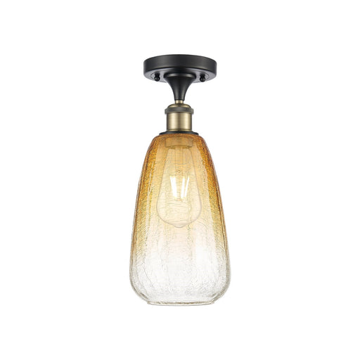 Innovations Ballston 6in 1-Light Semi-Flush | Industrial Black Antique Brass and Amber Glass | Kitchen & Bathroom | Model 516-1C-BAB-G480-6AM