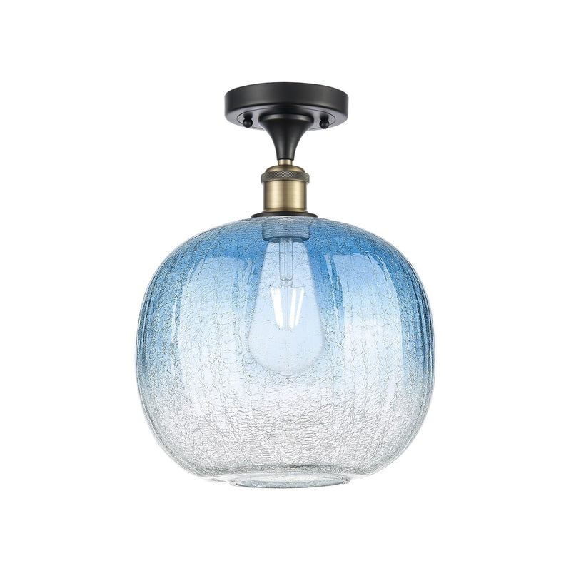 Innovations Ballston 10.5in 1-Light Semi-Flush | Industrial Black Antique Brass and Sapphire Blue Glass | Living Room | Model 516-1C-BAB-G481-10SB
