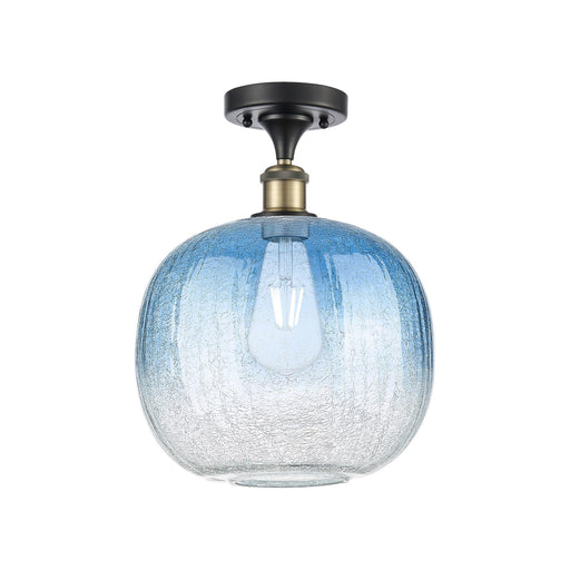 Innovations Ballston 10.5in 1-Light Semi-Flush | Industrial Black Antique Brass and Sapphire Blue Glass | Living Room | Model 516-1C-BAB-G481-10SB