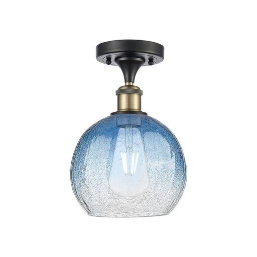 Innovations Brookhaven Globe 8in 1-Light Semi-Flush | Industrial Black Antique Brass and Sapphire Blue Glass | Hallway | Model 516-1C-BAB-G483-8SB