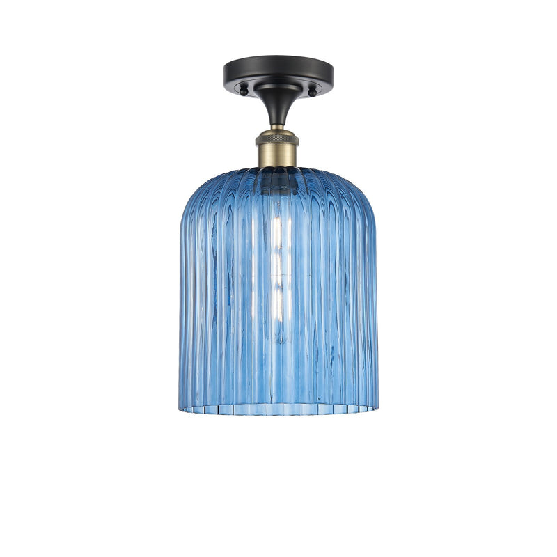 Innovations Bridal Veil 5in 1-Light Semi-Flush | Art Nouveau Black Antique Brass and Princess Blue Glass | Hallway | Model 516-1C-BAB-G559-8BL