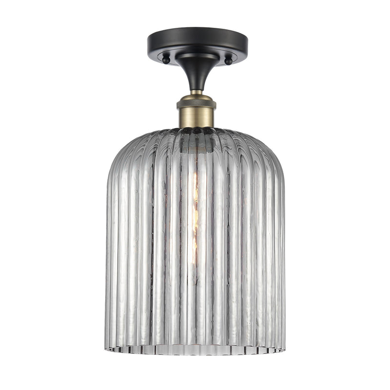 Innovations Bridal Veil 5in 1-Light Semi-Flush | Art Nouveau Black Antique Brass and Light Smoke Ribbed Glass | Hallway | Model 516-1C-BAB-G559-8SM