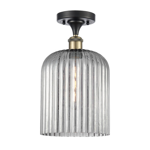 Innovations Bridal Veil 5in 1-Light Semi-Flush | Art Nouveau Black Antique Brass and Light Smoke Ribbed Glass | Hallway | Model 516-1C-BAB-G559-8SM