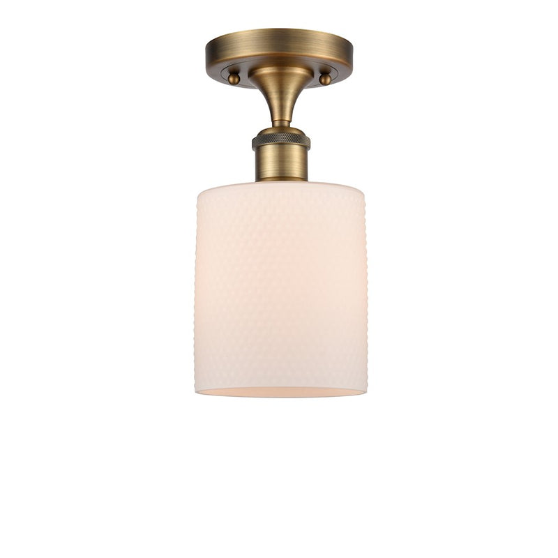 Innovations Ballston 5in 1-Light Semi-Flush | Industrial Brushed Brass and Matte White Frosted Glass | Hallway & Foyer | Model 516-1C-BB-G111-LED