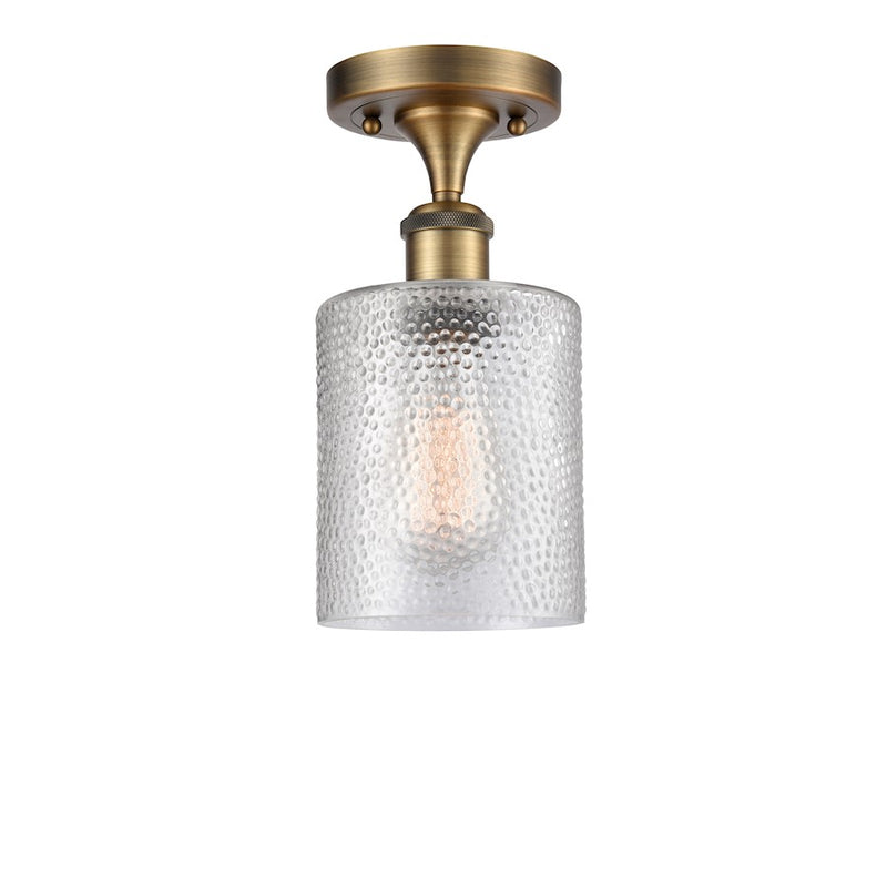 Innovations Cobbleskill 5in 1-Light Semi-Flush | Industrial Brushed Brass and Clear Glass | Hallway & Entryway | 5 x 5 x 13 in | Model 516-1C-BB-G112