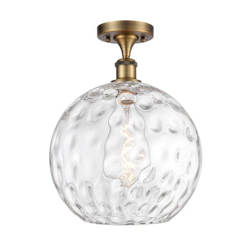 Innovations Athens Water Glass 12in 1-Light Semi-Flush | Industrial Brushed Brass and Clear Water Glass | Kitchen | Model 516-1C-BB-G1215-12-LED