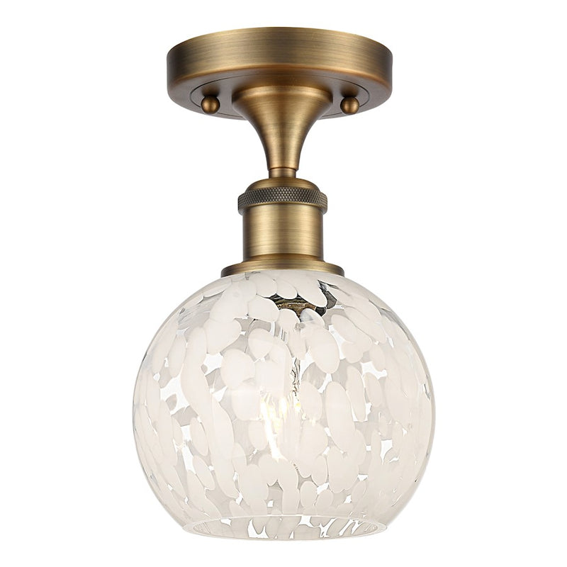 Innovations Ballston 6in 1-Light Semi-Flush Mount | Modern Brushed Brass and White Mouchette Glass | Hallway & Bedroom Ceiling | Model 516-1C-BB-G1216-6WM