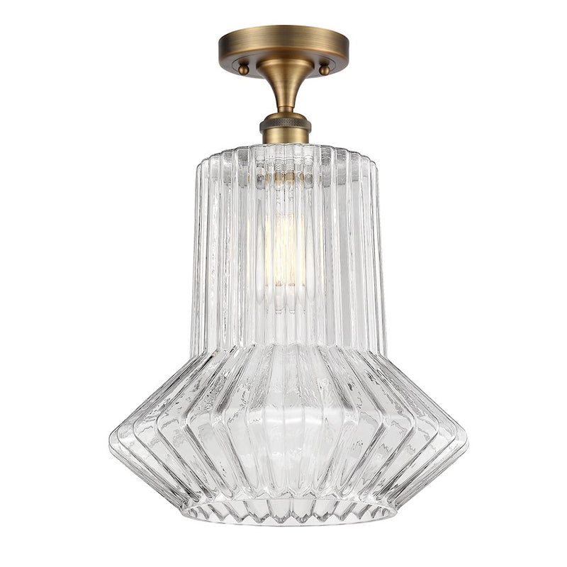 Innovations Ballston 12in 1-Light Semi-Flush Mount | Industrial Brushed Brass Steel and Clear Spiral Fluted Glass | Entryway & | Model 516-1C-BB-G212