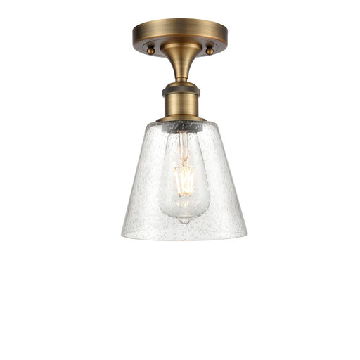 Innovations Caton 6in 1-Light Semi-Flush | Industrial Brushed Brass and Frosted Glass | Entryway & Hallway | 6 x 9.75 in | Model 516-1C-BB-G454