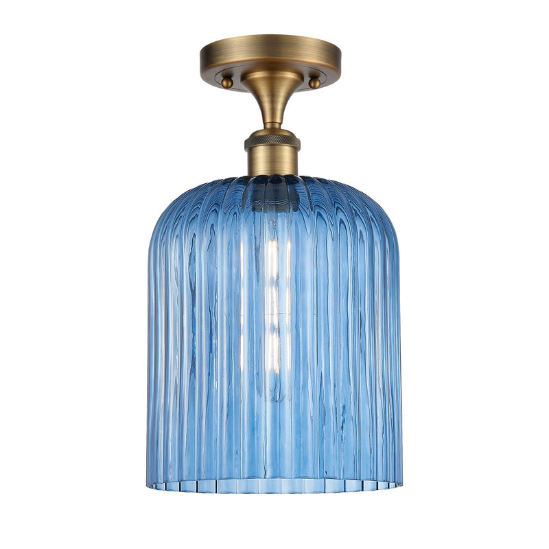 Innovations Bridal Veil 5in 1-Light Semi-Flush | Art Nouveau Brushed Brass and Princess Blue Glass | Kitchen & Hallway | Model 516-1C-BB-G559-8BL