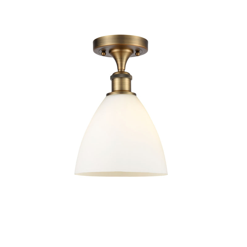 Innovations Bristol 7.5in 1-Light Semi-Flush | Industrial Brushed Brass and Matte White Glass | Hallway & Entryway | Model 516-1C-BB-GBD-751