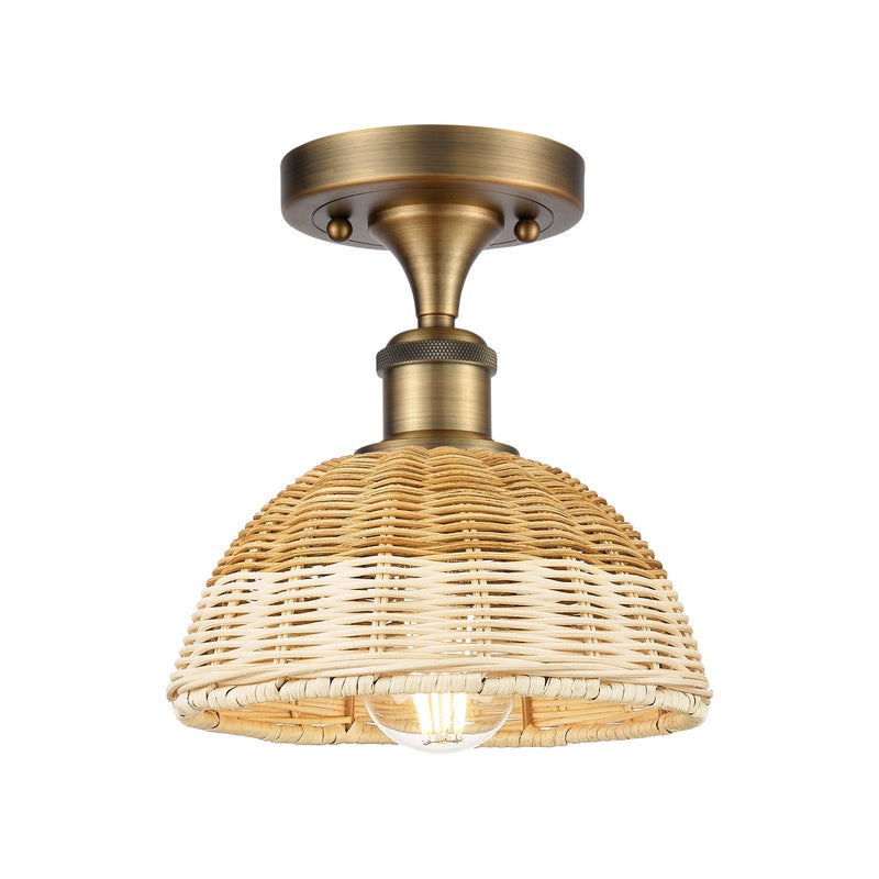 Innovations Lighting Bristol Natural II 7.5in 1-Light Semi-Flush | Industrial Brushed Brass and Natural Fiber | Kitchen | Model 516-1C-BB-NBD2-75-NAT