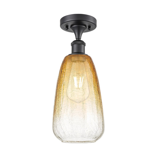 Innovations Brookhaven Almond 6in 1-Light Semi-Flush | Industrial Matte Black and Amber Glass | Kitchen & Dining Room | Model 516-1C-BK-G480-6AM