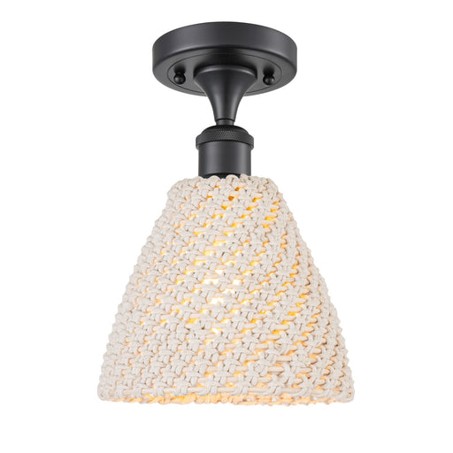 Innovations Bristol Natural 7.5in 1-Light Semi-Flush | Farmhouse Matte Black and Natural Fiber Shade | Hallway | Model 516-1C-BK-NBD-75-NAT