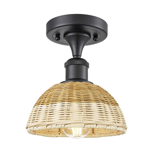 Innovations Bristol Natural II 7.5in 1-Light Semi-Flush | Industrial Matte Black and Natural Fiber Shade | Hallway | Model 516-1C-BK-NBD2-75-NAT