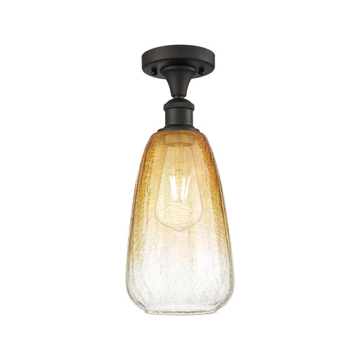 Innovations Brookhaven Almond 6in 1-Light Semi-Flush | Industrial Oil Rubbed Bronze and Amber Glass | Kitchen & Hallway | Model 516-1C-OB-G480-6AM