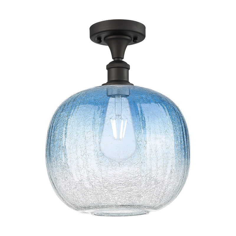 Innovations Brookhaven Sphere 10.5in 1-Light Semi-Flush | Industrial Oil Rubbed Bronze and Sapphire Blue Glass | Hallway | Model 516-1C-OB-G481-10SB