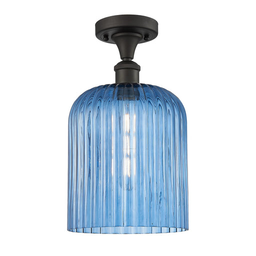 Innovations Bridal Veil 5in 1-Light Semi-Flush | Art Nouveau Oil Rubbed Bronze and Princess Blue Glass | Entryway | Model 516-1C-OB-G559-8BL