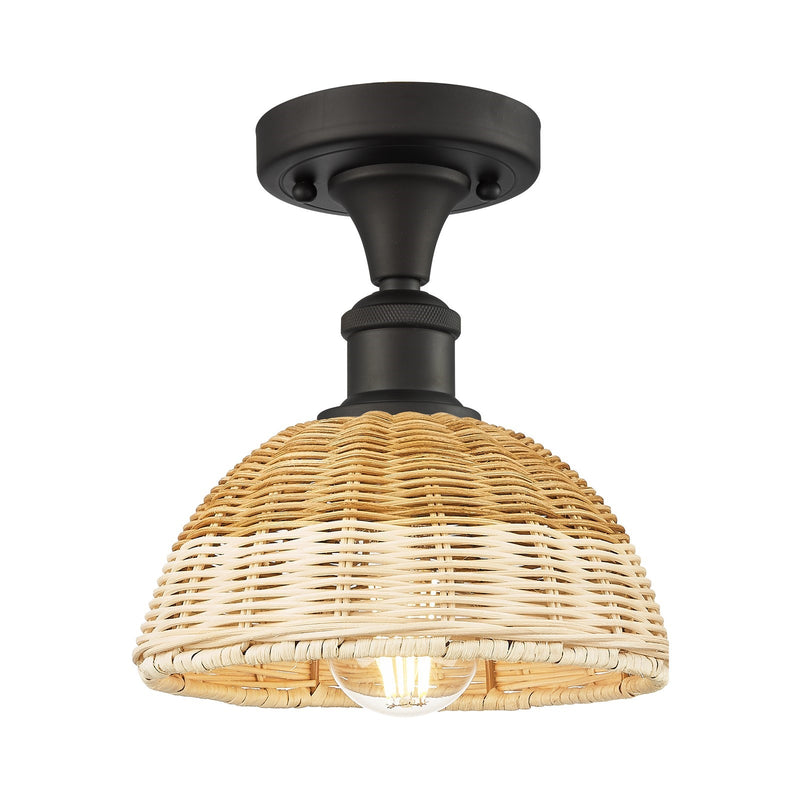 Innovations Bristol Natural II 7.5in 1-Light Semi-Flush | Industrial Oil Rubbed Bronze and Natural Fiber Dome Shade | Model 516-1C-OB-NBD2-75-NAT