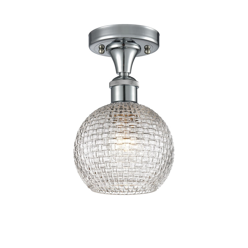 Innovations Athens 6in 1-Light Semi-Flush | Modern Farmhouse Polished Chrome and Clear Basket Weave Glass | Entryway | Model 516-1C-PC-G122C-6CL
