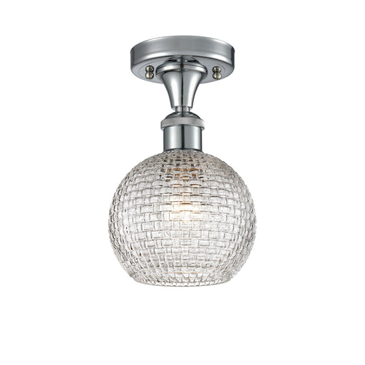 Innovations Athens 6in 1-Light Semi-Flush | Modern Farmhouse Polished Chrome and Clear Basket Weave Glass | Entryway | Model 516-1C-PC-G122C-6CL