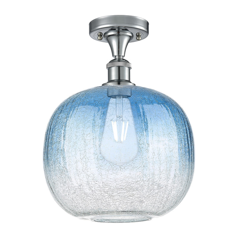 Innovations Brookhaven Sphere 10.5in 1-Light Semi-Flush | Industrial Polished Chrome and Sapphire Blue Glass | Kitchen | Model 516-1C-PC-G481-10SB