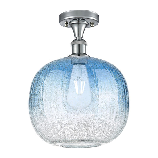 Innovations Brookhaven Sphere 10.5in 1-Light Semi-Flush | Industrial Polished Chrome and Sapphire Blue Glass | Kitchen | Model 516-1C-PC-G481-10SB