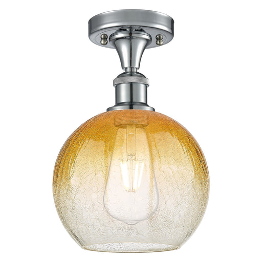 Innovations Brookhaven Globe 8in 1-Light Semi-Flush | Industrial Polished Chrome and Amber Glass | Hallway & Bedroom | Model 516-1C-PC-G483-8AM