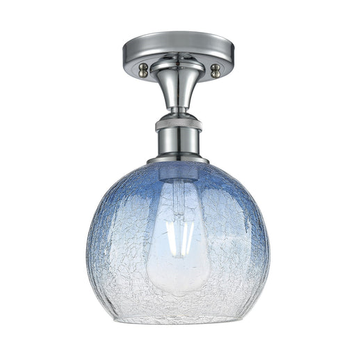 Innovations Brookhaven Globe 8in 1-Light Semi-Flush | Industrial Polished Chrome and Sapphire Blue Glass | Hallway | Model 516-1C-PC-G483-8SB
