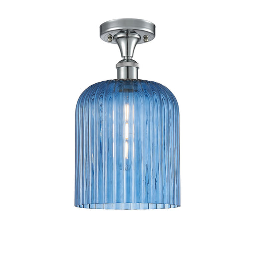 Innovations Bridal Veil 5in 1-Light Semi-Flush | Art Nouveau Polished Chrome and Princess Blue Glass | Hallway & Foyer | Model 516-1C-PC-G559-8BL