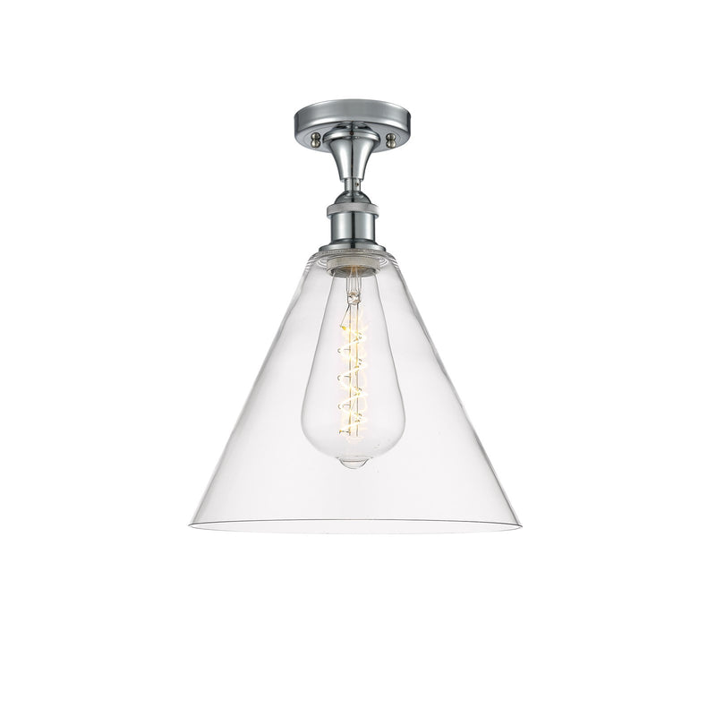 Innovations Berkshire 12in 1-Light LED Semi-Flush | Industrial Polished Chrome and Clear Glass | Hallway & Entryway | Model 516-1C-PC-GBC-122-LED