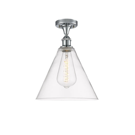 Innovations Berkshire 12in 1-Light LED Semi-Flush | Industrial Polished Chrome and Clear Glass | Hallway & Entryway | Model 516-1C-PC-GBC-122-LED