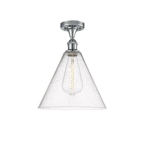 Innovations Berkshire 12in 1-Light Semi-Flush | Industrial Polished Chrome and Seedy Glass | Hallway & Entryway | Model 516-1C-PC-GBC-124