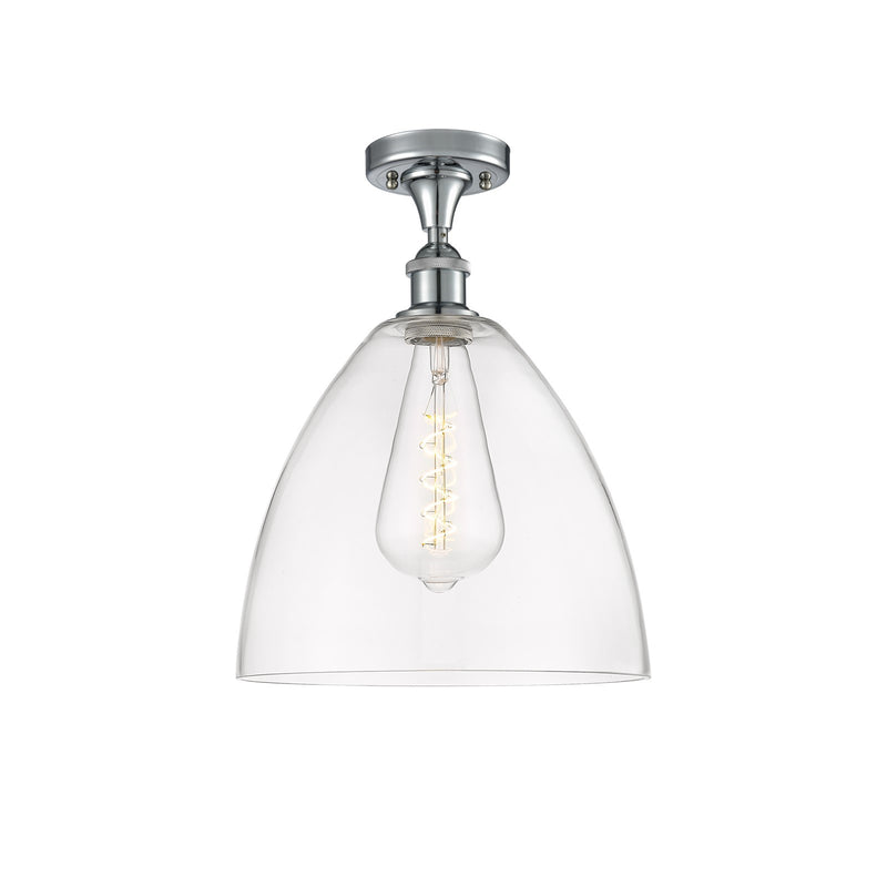 Innovations Bristol 12in 1-Light Semi-Flush | Industrial Polished Chrome and Clear Glass | Kitchen & Hallway | Model 516-1C-PC-GBD-122