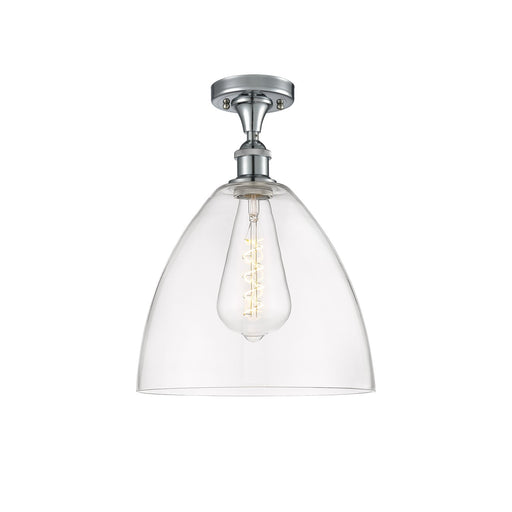 Innovations Bristol 12in 1-Light Semi-Flush | Industrial Polished Chrome and Clear Glass | Kitchen & Hallway | Model 516-1C-PC-GBD-122