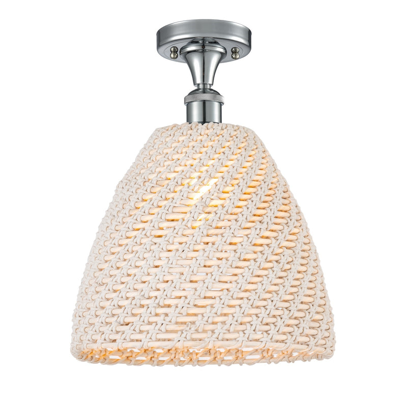 Innovations Bristol Natural 12in 1-Light Semi-Flush Mount | Farmhouse Polished Chrome and Natural Fiber Shade | Kitchen | Model 516-1C-PC-NBD-12-NAT