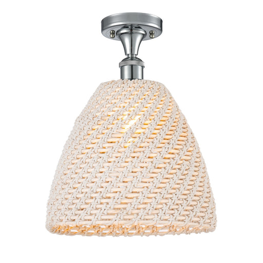 Innovations Bristol Natural 12in 1-Light Semi-Flush Mount | Farmhouse Polished Chrome and Natural Fiber Shade | Kitchen | Model 516-1C-PC-NBD-12-NAT