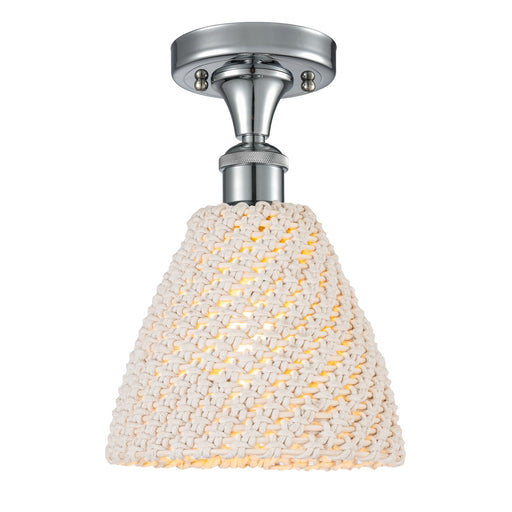 Innovations Bristol Natural 7.5in 1-Light Semi-Flush | Farmhouse Polished Chrome and Natural Fiber Dome Shade | Entryway | Model 516-1C-PC-NBD-75-NAT