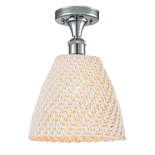 Innovations Bristol Natural 9in 1-Light Semi-Flush | Farmhouse Polished Chrome and Natural Fiber Dome Shade | Entryway | Model 516-1C-PC-NBD-9-NAT