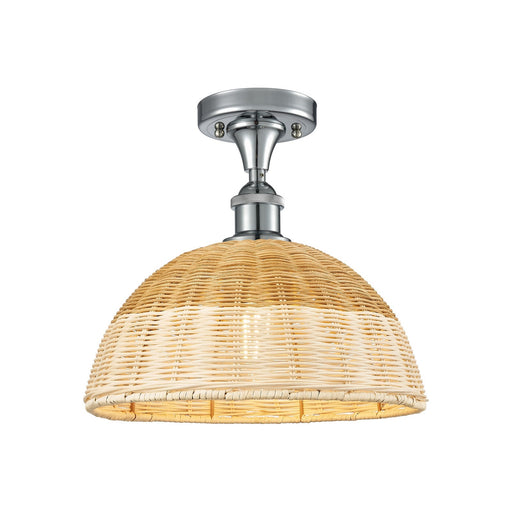 Innovations Bristol Natural II 12in 1-Light Semi-Flush | Industrial Polished Chrome and Natural Fiber Dome Shade | Model 516-1C-PC-NBD2-12-NAT