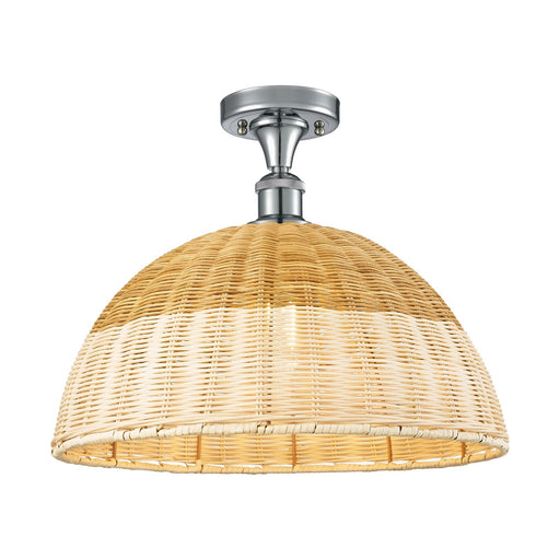Innovations Bristol Natural II 16in 1-Light Semi-Flush | Industrial Polished Chrome and Natural Fiber Dome Shade | Model 516-1C-PC-NBD2-16-NAT