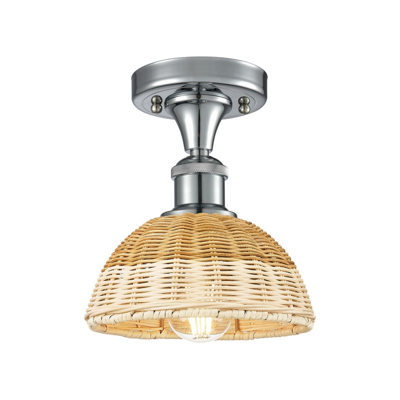 Innovations Bristol Natural II 8in 1-Light Semi-Flush | Industrial Polished Chrome and Natural Fiber Dome Shade | Model 516-1C-PC-NBD2-75-NAT