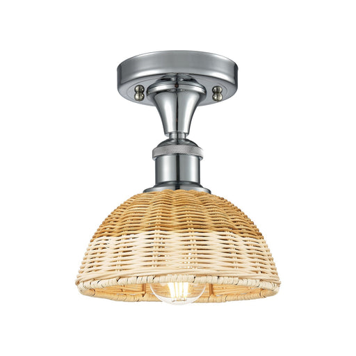 Innovations Bristol Natural II 8in 1-Light Semi-Flush | Industrial Polished Chrome and Natural Fiber Dome Shade | Model 516-1C-PC-NBD2-75-NAT