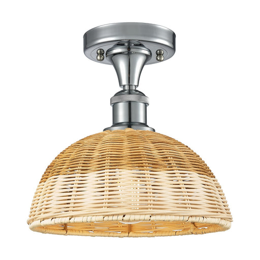Innovations Bristol Natural II 9in 1-Light Semi-Flush | Industrial Polished Chrome and Natural Fiber Dome Shade | Model 516-1C-PC-NBD2-9-NAT