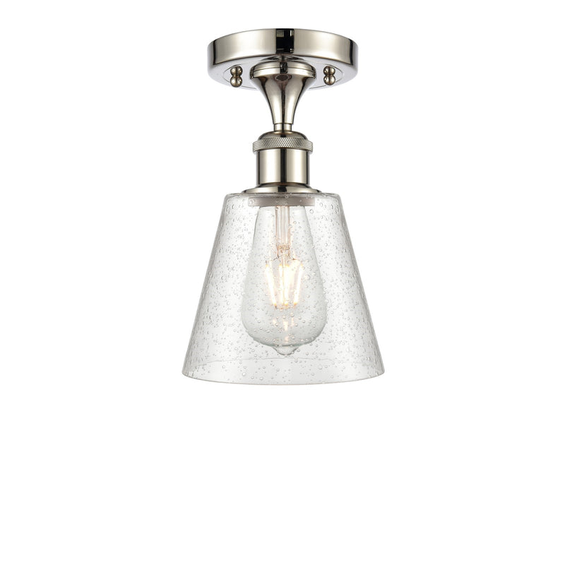 Innovations Caton 6in 1-Light Semi-Flush | Industrial Polished Nickel and Frosted Pyramid Shade | Entryway & Hallway | Model 516-1C-PN-G454
