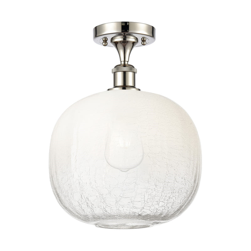 Innovations Brookhaven Sphere 10.5in 1-Light Semi-Flush | Industrial Polished Nickel and Opal Glass | Hallway & Bedroom | Model 516-1C-PN-G481-10OP