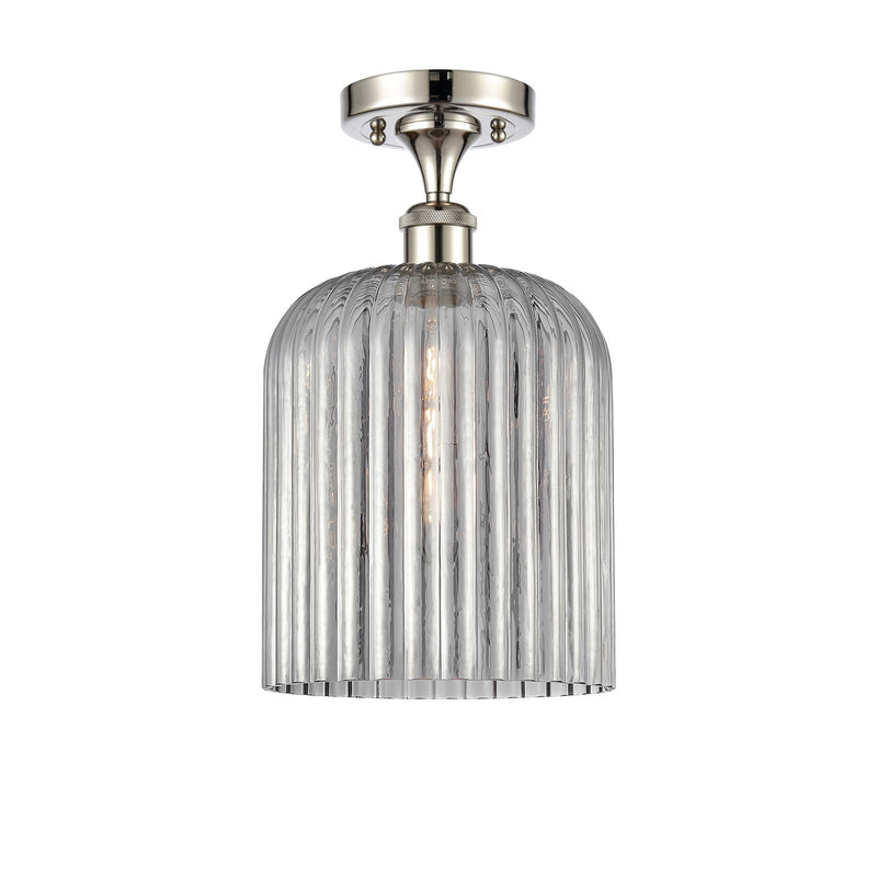 Innovations Bridal Veil 5in 1-Light Semi-Flush | Art Nouveau Polished Nickel and Light Smoke Ribbed Glass | Bathroom | Model 516-1C-PN-G559-8SM