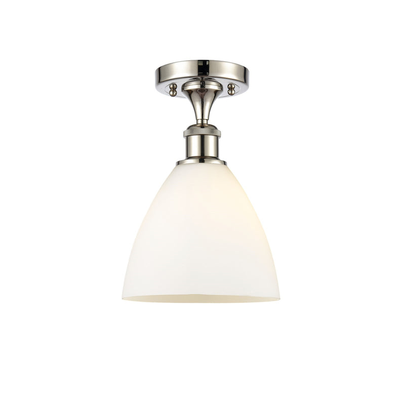 Innovations Bristol 7.5in 1-Light LED Semi-Flush | Industrial Polished Nickel and Matte White Glass | Kitchen & Hallway | Model 516-1C-PN-GBD-751-LED
