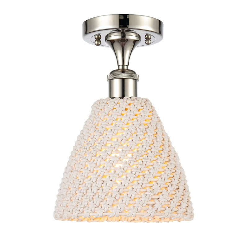 Innovations Bristol Natural 7.5in 1-Light Semi-Flush Mount | Farmhouse Country Cottage Polished Nickel and Natural Fiber | Model 516-1C-PN-NBD-75-NAT